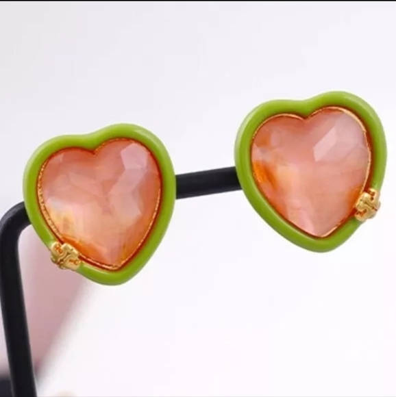 ❗️2/$50❗️TORY BURCH GREEN/PEACH HEART STUDS - Picture 6 of 6